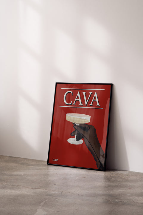 Cava-poster i miljöbild med vit ram (tillval) – FrenzyFrame