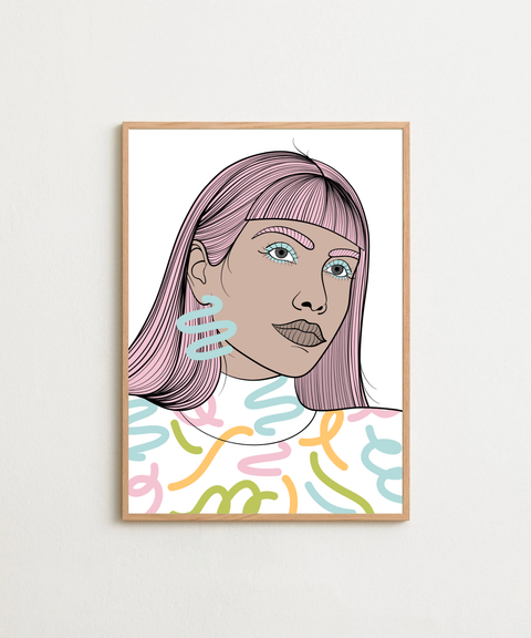 Colorful poster från FrenzyFrame visad med ram som tillval i inredning