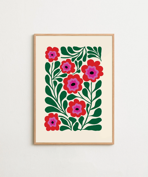 Flower Pop poster visad med ram som tillval i miljö – FrenzyFrame