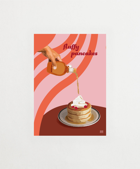 Fluffy Pancakes poster med illustrerad kökstavla – FrenzyFrame