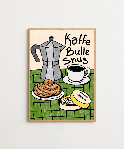 Kaffe, Bulle, Snus poster visad med ram som tillval – FrenzyFrame