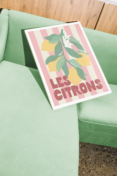 Les Citrons poster visad med valfri ram i ett heminteriör – FrenzyFrame