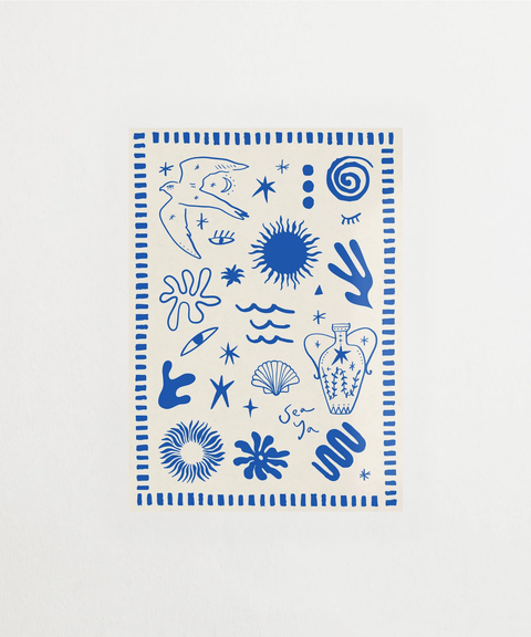 Maré Maré poster med abstrakta blå vågmotiv – FrenzyFrame