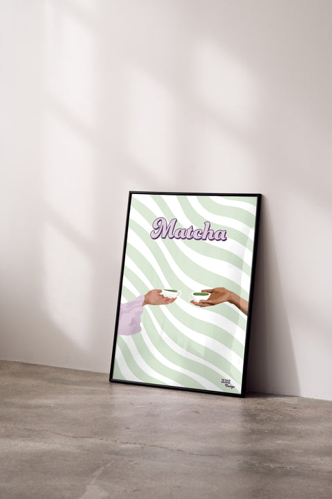 Matcha-poster visad med ram som tillval i miljöbild – FrenzyFrame