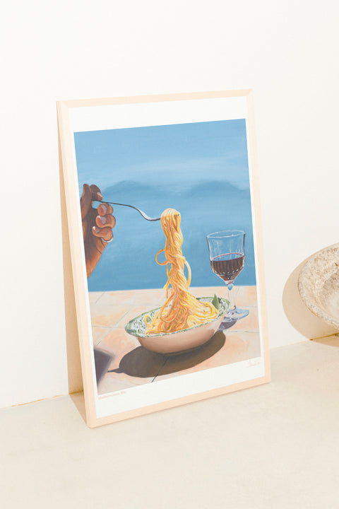 Mediterranean Bite poster i miljö med valfri ram – FrenzyFrame
