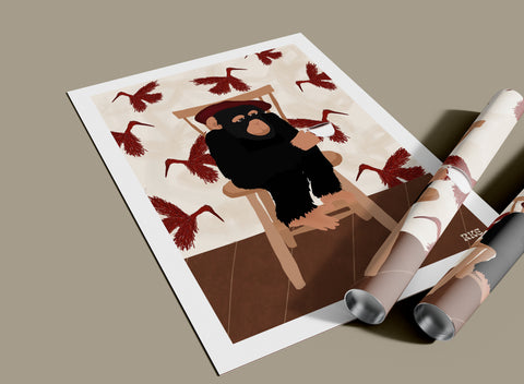 Monkey Drink Coffee poster visad med ram som tillval – FrenzyFrame