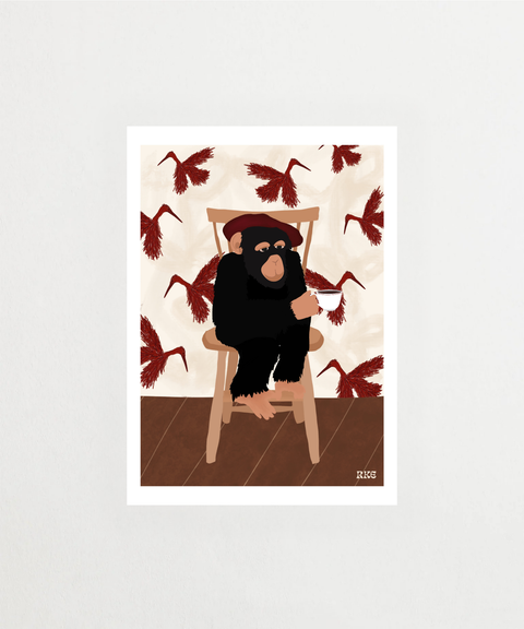 Monkey Drink Coffee poster med illustration av apa – FrenzyFrame