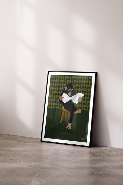 Monkey poster visad med valfri ram i minimalistisk miljö – FrenzyFrame