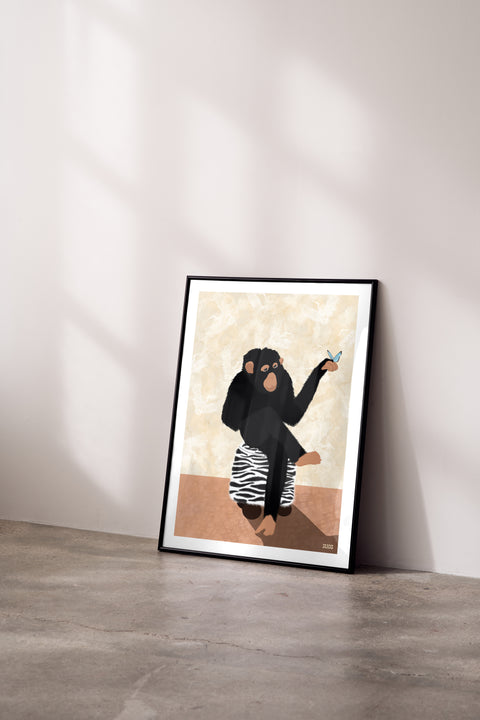 Monkey and Butterfly poster visad med valfri ram – FrenzyFrame