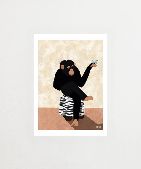 Monkey and Butterfly poster med illustration av apa och fjäril – FrenzyFrame