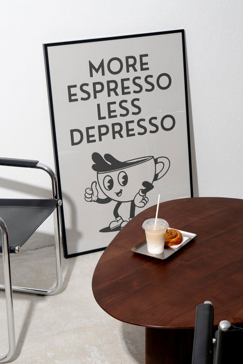 More Espresso poster visad med valfri ram – FrenzyFrame kökstavla