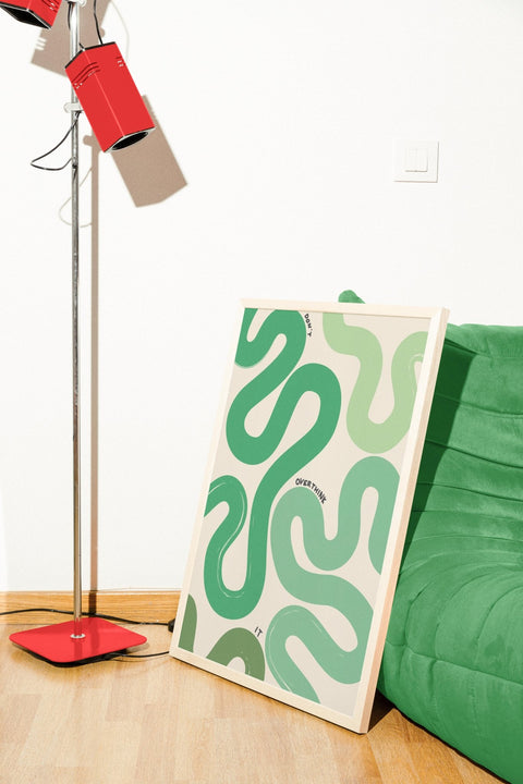 Overthinkin' in Green poster visad med grön ram som tillval – FrenzyFrame