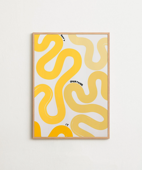 Overthinkin' in Yellow poster visad med gul ram som tillval – FrenzyFrame