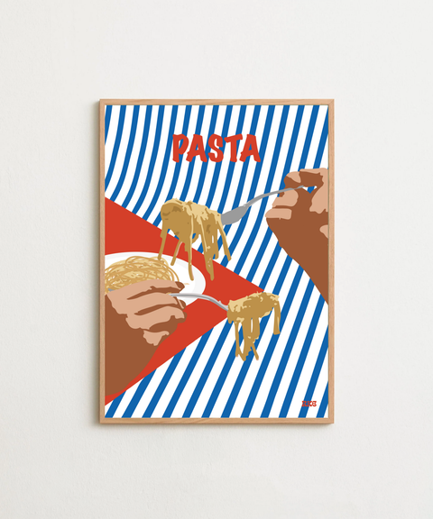 Pasta-poster från FrenzyFrame visad med valfri ram i hemtidsmiljö