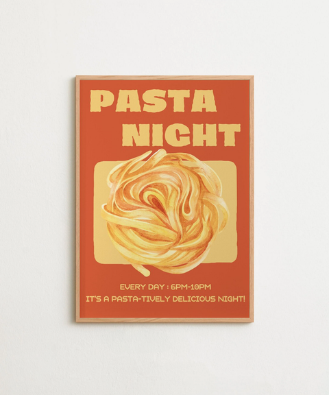 Pasta Night poster visad med ram som tillval – FrenzyFrame