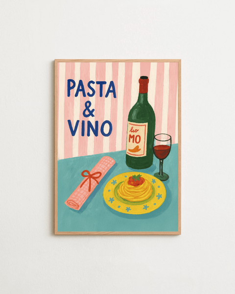 Pasta & Vino poster i miljö, visad med valfri ram – FrenzyFrame
