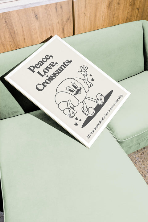 Peace, Love & Croissants poster med ram som tillval – FrenzyFrame