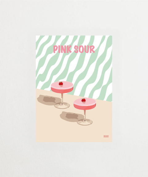 Pink sour poster med surrealistisk fruktmotiv – FrenzyFrame