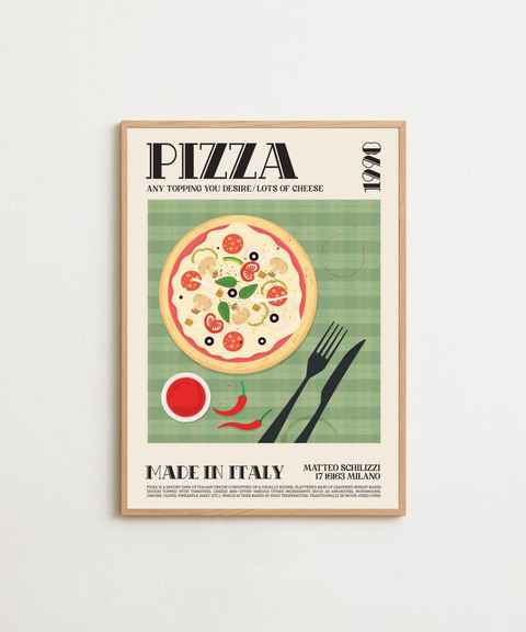 Pizza 1990 poster visad med valfri ram – FrenzyFrame