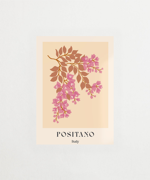 Positano in Bloom poster med färglada blommor och italiensk kuststad – FrenzyFrame
