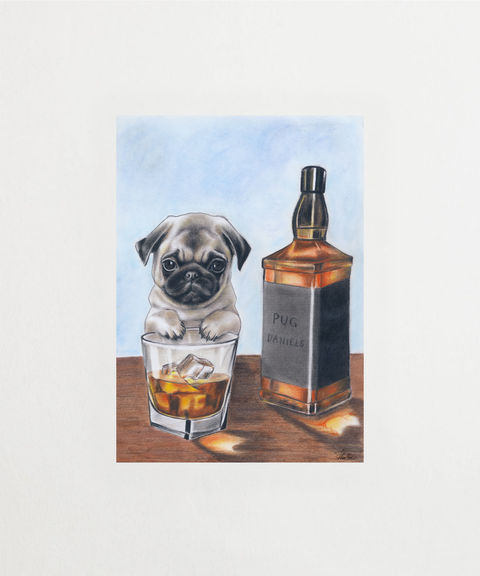 Pug Daniels poster med rolig mopshund-illustration – FrenzyFrame