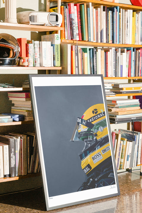 Senna motorsport poster visad med ram som tillval – FrenzyFrame