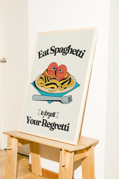 Spaghetti Regretti poster visad med valfri ram – FrenzyFrame