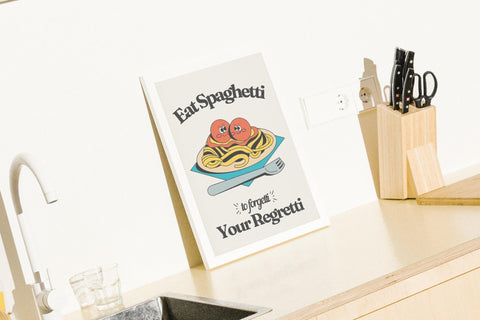 Spaghetti Regretti poster visad med valgbar ram – FrenzyFrame