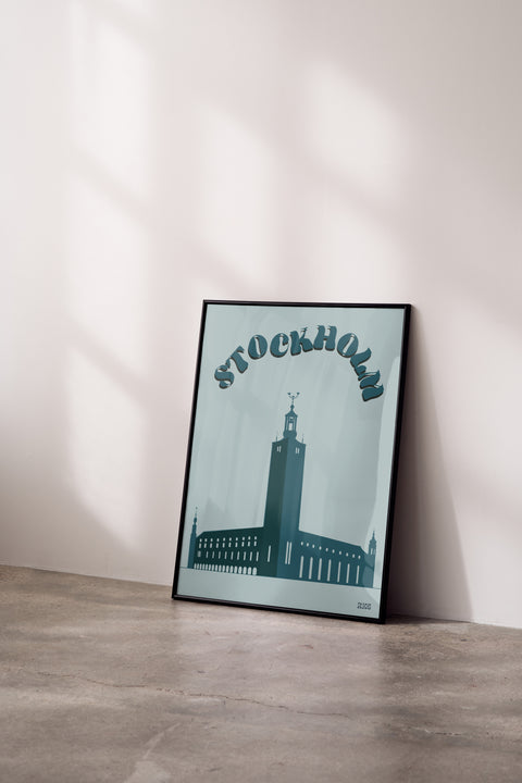 Stockholm Blå poster visad med valfri ram – FrenzyFrame