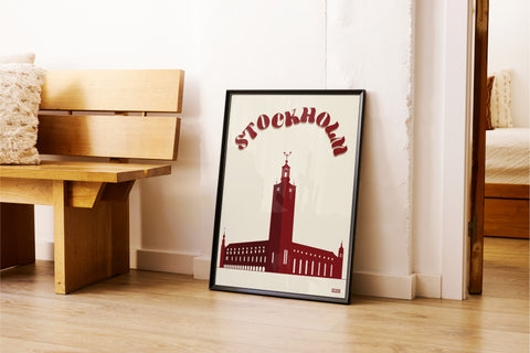 Stockholm Gul poster från FrenzyFrame visad med gul ram som tillval i hemiljö