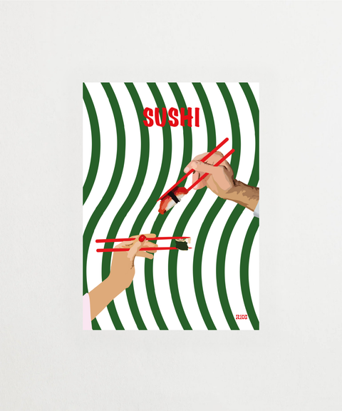 Sushi poster med illustration av sushibit – FrenzyFrame