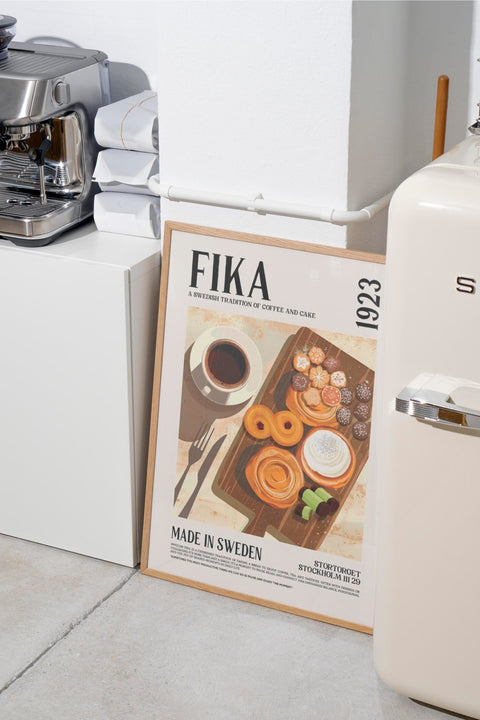 Swedish Fika 1923 poster shown with optional frame - FrenzyFrame