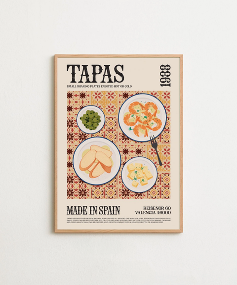 Tapas 1988 poster visad med ram som tillval i tänkt miljö – FrenzyFrame
